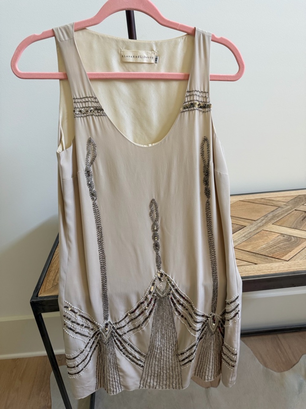 Love and Liberty Beaded Cream Sleeveless Dress